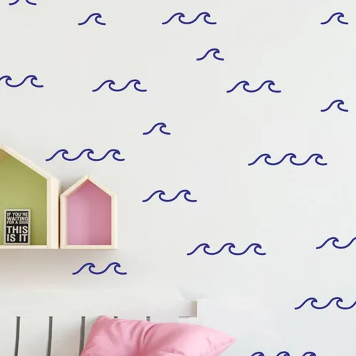 Vista 9 de 88 unids/paquete de calcomanías de pared de olas oceánicas para habitación de niños, decoración de sala de estar de oleada de mar, YMX60 (negro)