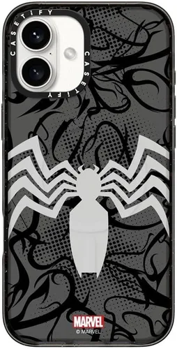 Vista 21 de CASETiFY Impact - Funda para iPhone 13 [Spider-Man Co-Lab / protección contra caídas de 6.6 pies] - Máscara Venom - Negro transparente Spider Man