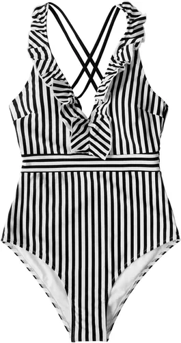Vista 4 de CUPSHE - Traje de baño cruzado de una pieza con cuello en V y volantes, para mujer