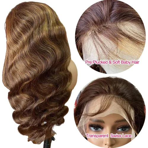 Vista 4 de Peluca Rubia Miel Cabello Humano Body Wave 13x6 Encaje Frontal Pelucas de Cabello Humano Para Mujeres Negras 22 Pulgadas
