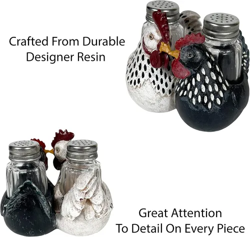 Vista 5 de Urbalabs Country Chicken Double Chickens Salero y Pimentero Caddy Country Farmhouse Mesa de comedor de cocina Decoración de mostrador de cocina