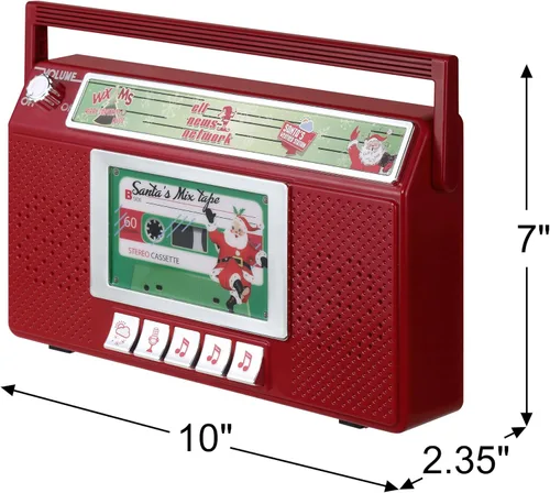 Vista 3 de Mr. Christmas Santa's Boom Box Radio – Boombox de Navidad retro de 10 pulgadas con luces LED, 9 canciones navideñas, 3 estaciones de radio de Santa