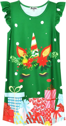 Vista 17 de Camisón de princesa para niñas, vestido de pijama de algodón con mangas de unicornio y gato