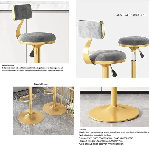 Vista 5 de Juego de 3 taburetes de comedor para desayuno, taburetes de bar ajustables, taburetes de bar giratorios de diseño moderno, taburetes elevadores
