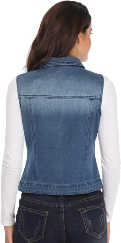 Vista 4 de MISS MOLY Denim Vest for Women Sleeveless Button up Washed Cropped Jean Jacket