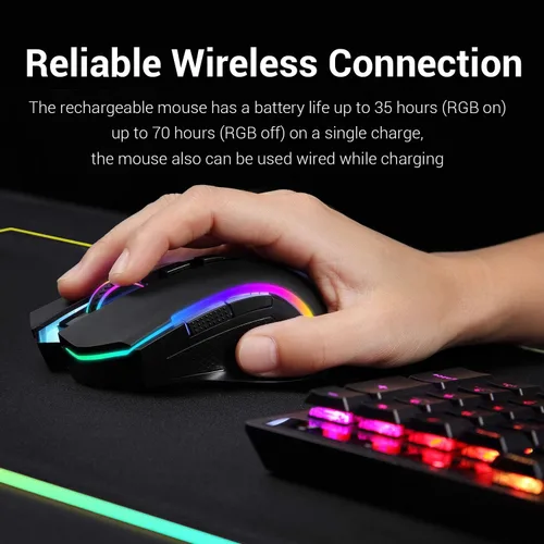 Vista 3 de Redragon M602 Griffin RGB mouse ergonómico retroiluminado de espectro RGB con 7 modos de retroiluminación programables de hasta 7200 DPI