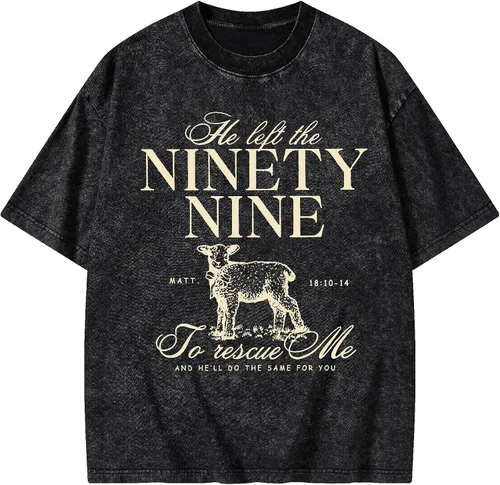 Vista 10 de Camisetas gráficas de verano para mujeres y hombres, de algodón, de gran tamaño, 90 y nueve con ovejas, camiseta cristiana lavada