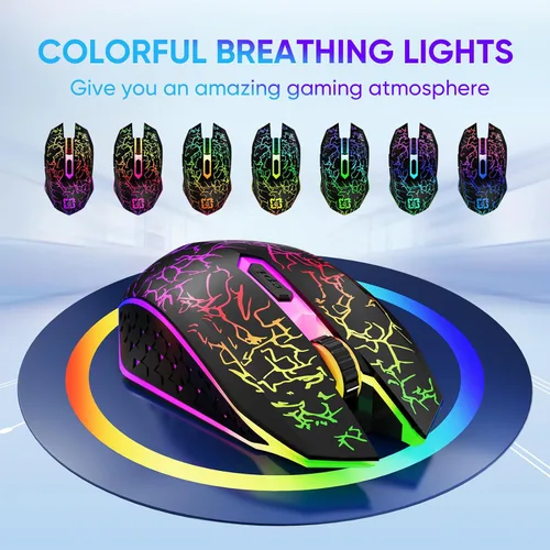 Vista 4 de MELOGAGA Ratón inalámbrico Bluetooth para juegos, 2.4G inalámbrico RGB recargable para juegos de PC, negro