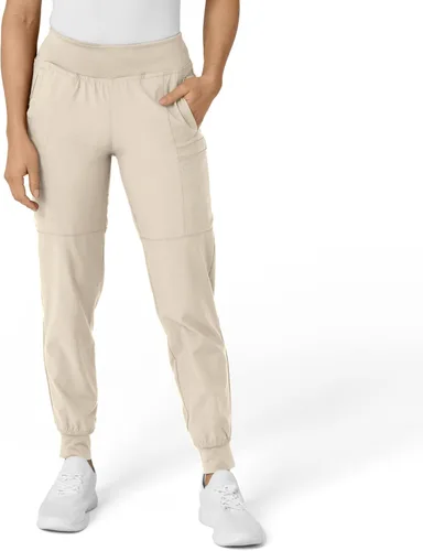 Vista 23 de Pantalón de hospital para mujer con cintura cómoda y estilo jogger, rojo, talla S Negro