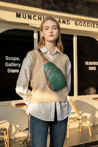Vista 35 de Telena Riñonera pequeña para mujer, de cuero, cangureras, bolsa de pecho para mujer