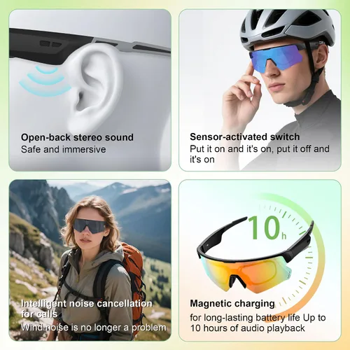 Vista 3 de Blackview - Lentes de sol Bluetooth, protección UV400, micrófono y altavoces integrados, compatible con asistente de voz, Bluetooth 5.4, lente D2