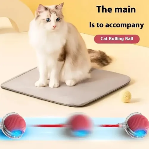 Vista 4 de Pelota de juguete para gatos con cuerda de cola, bola rodante inteligente, luz LED, juguete eléctrico para mascotas pequeñas, salto interactivo