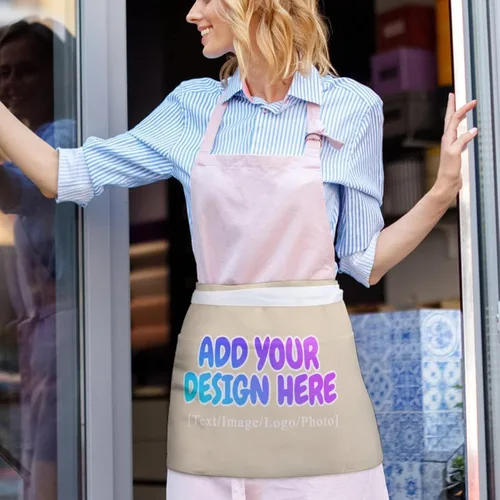 Vista 57 de AXKEUDO Delantal personalizado con bolsillos, delantales de cintura para camarera para cocinar en casa, restaurante, servir trabajo