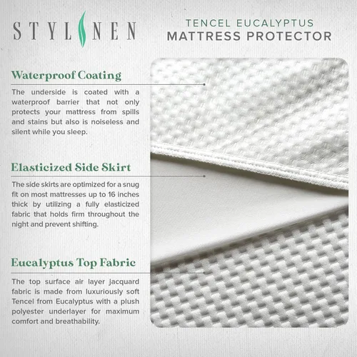 Vista 5 de STYLINEN Protector de colchón Tencel de eucalipto individual, funda de enfriamiento impermeable transpirable que protege contra la humedad