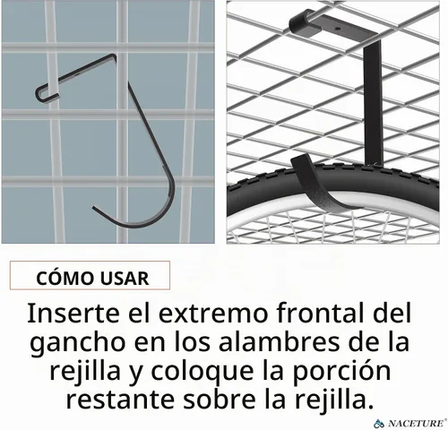 Vista 3 de Ganchos de bicicleta para soporte de montaje en techo de garaje – Estante de almacenamiento aéreo resistente de 4X8 para garaje en techo