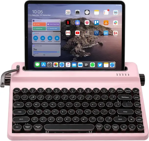 Vista 12 de YUNZII QL75 Wireless Typewriter Hot Swap Retro Mechanical Keyboard,Punk Round Keycaps,RGB Backlit QMK/VIA Programmable, Multi-Device Keyboard with