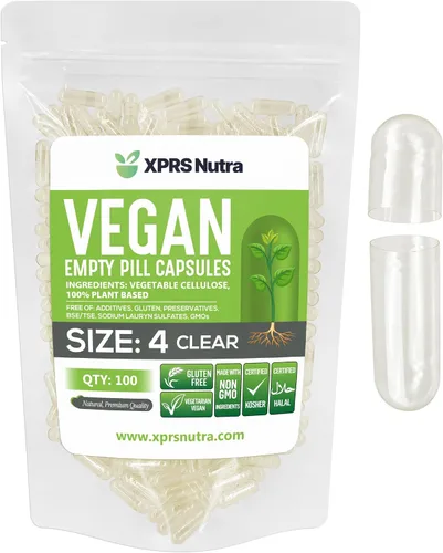 Vista 8 de XPRS Nutra Tamaño 4 Cápsulas vacías - 100 unidades de pequeñas cápsulas veganas vacías - Píldoras vegetarianas DIY para rellenar con vegetales - Agua