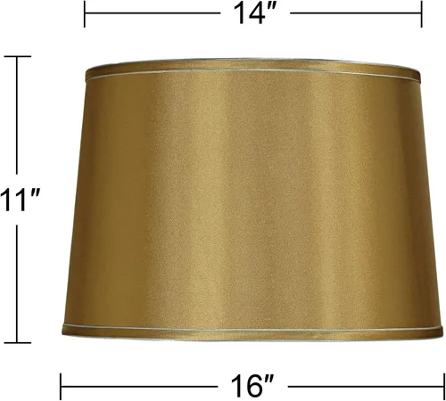 Vista 6 de Juego de 2 pantallas de lámpara de tambor (premontadas) dorado satinado grande de 14 pulgadas superior x 16 pulgadas inferior x 11 pulgadas de alto