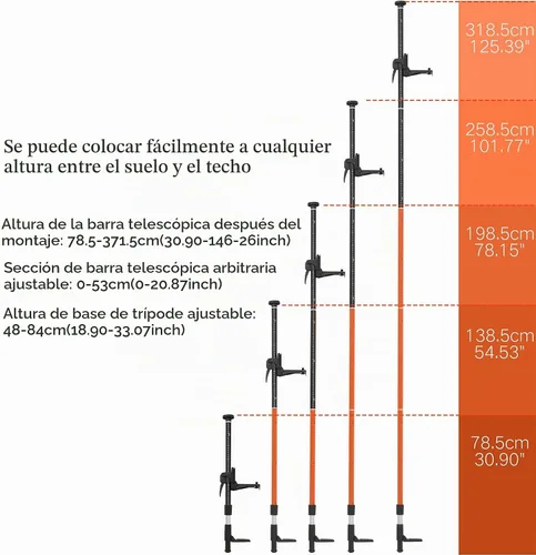 Vista 5 de Mástil telescópico, mástil de soporte telescópico con poste de montaje extensible para niveles láser de láseres giratorios y lineales
