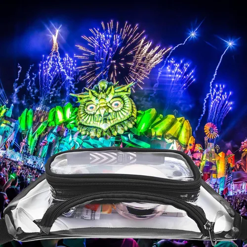 Vista 4 de Riñonera holográfica para mujer, diseño iridiscente, linda, para la cintura, a la moda, para fiestas rave, eventos, juegos, #7 Riñonera transparente