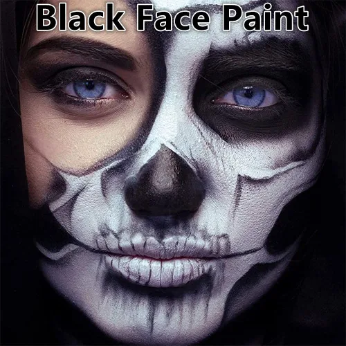 Vista 2 de Go Ho Pintura facial y corporal en blanco y negro (4 onzas) para maquillaje de Halloween, a base de agua crema, blanco y negro, esqueleto