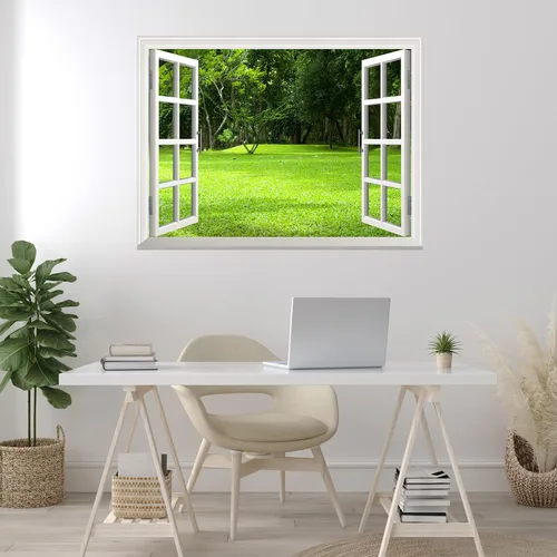 Vista 26 de wall26 Adhesivo decorativo para pared, loros verdes sentados en la rama afuera, ventana abierta, no se pega ni se pega, papel tapiz no tejido