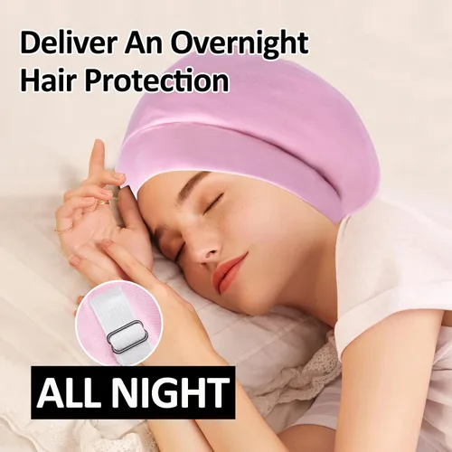 Vista 7 de Gorro de satén con forro de seda, cubierta ajustable para el cabello para mujeres y hombres, gorro de noche para el cuidado de pacientes