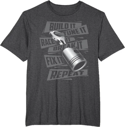 Vista 23 de Build It Tune It Race It Break It - Camiseta para entusiastas de los coches de carreras, talla S Negro