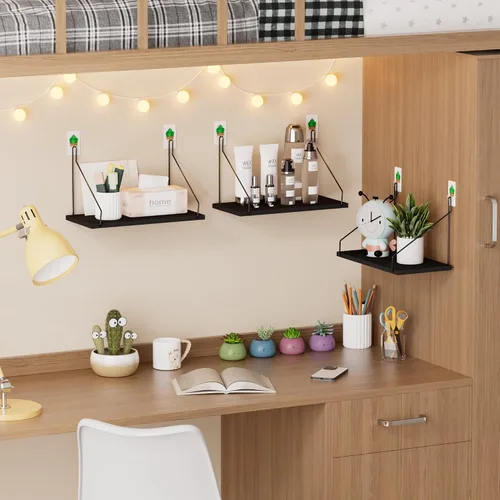 Vista 5 de QsQueen Eleva tu espacio con el juego de 3 estantes flotantes de madera rústica, perfectos para dormitorio, sala de estar, baño y decoración