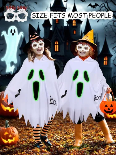Vista 5 de Disfraz de fantasma de 3 piezas para niños, capa blanca