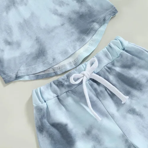 Vista 5 de JLKGICF Conjunto de ropa de verano para bebés y niños pequeños, a rayas, lisos, teñido anudado, sin mangas, con bolsillo, sudadera con cordón