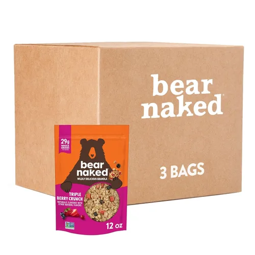 Vista 12 de Bear Naked - Cereal de granola, vegano, snacks de desayuno, triple baya (6 bolsas) Snacks veganos para el desayuno