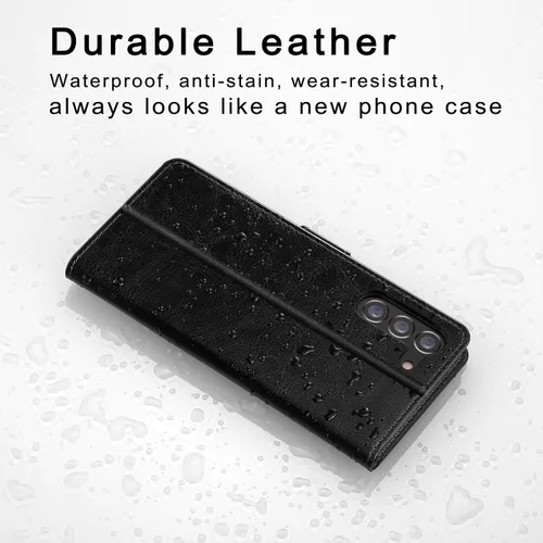 Vista 2 de Belemay Funda tipo cartera para Samsung Galaxy S24 – Funda protectora de piel auténtica con tapa – Tarjeteros con bloqueo RFID – Funda para teléfono