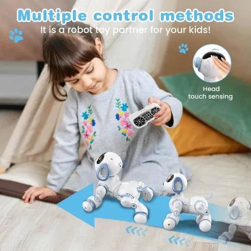 Vista 5 de Perro robot, perro a control remoto para niños con detección táctil de cabeza y función de música, robot interactivo programable, divertido juguete
