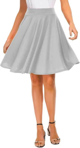Vista 15 de EXCHIC Falda básica para mujer, estilo patinadora, casual, elástica, plisada, minifalda con vuelo midi de línea A 10