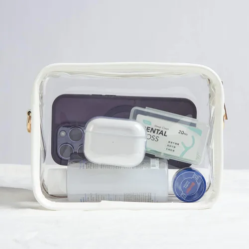 Vista 4 de TANOSII Bolso cruzado transparente transparente aprobado para estadios, bolso de mano de PVC para mujer con correa para bolsa