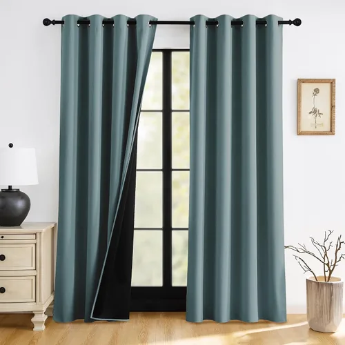 Vista 13 de RYB HOME Cortinas 100% opacas de 63 pulgadas de largo, cortinas de ventana de eficiencia energética y reducción de ruido para dormitorio, sala