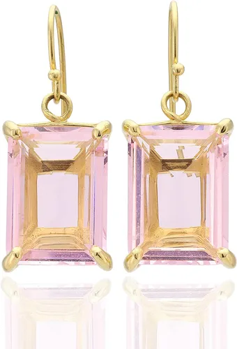 Vista 3 de Rose Quartz Rectangle Earrings - Self-Love Gold Dangle Earrings for Women - Healing Crystal Gemstone Jewelry