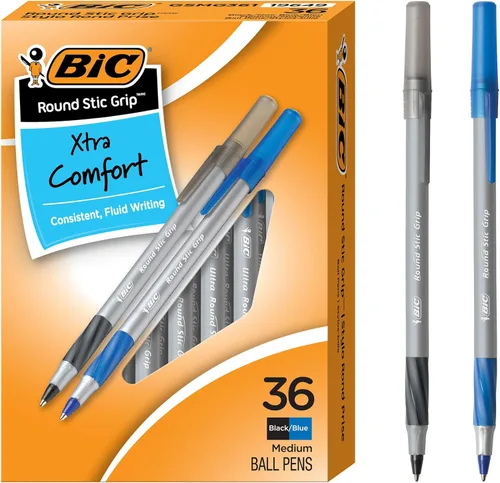 Vista 8 de BIC Bolígrafos Round Stic Grip Xtra Comfort, color negro, punta media (1.2 mm), paquete de 36 unidades, bolígrafos perfectos para escribir