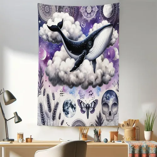 Vista 40 de Ambesonne Tapiz de hongos, atmósfera psicodélica, escena astral estrellada con motivos orientales trippy, decoración de tela para colgar en la pared