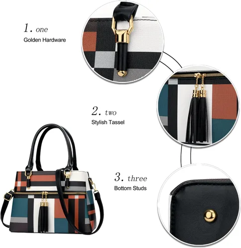 Vista 3 de KKXIU Bolsos tipo satchel para mujer con asa, bolsos de hombro y carteras con bolsillos y cremallera, bolsos cruzados de cuero