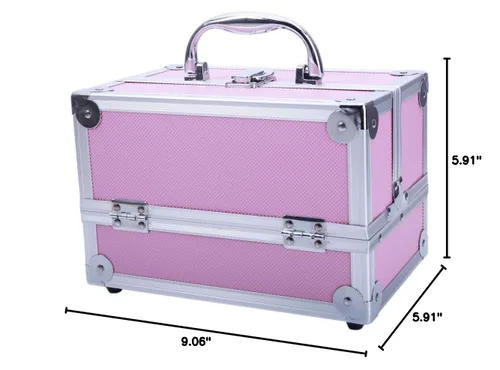 Vista 10 de Estuche de tren de maquillaje portátil profesional, estuche de aluminio para maquillaje, joyero, organizador de almacenamiento de cosméticos con Rosa