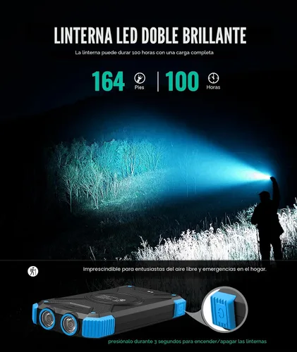 Vista 9 de Cargador de teléfono solar de 10,000 mAh con linterna dual Set de dos (negro y azul claro)
