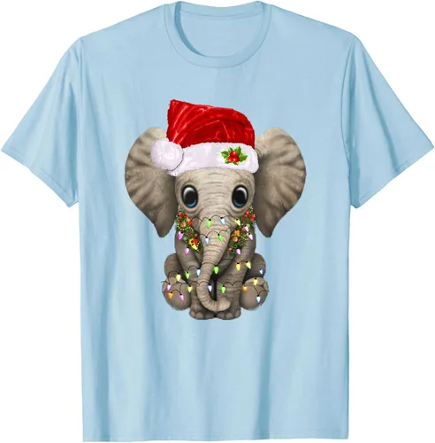 Vista 73 de Lindo elefante de Navidad luz divertido elefante amante de Navidad regalo camiseta Negro