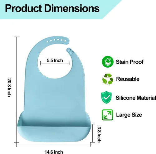 Vista 3 de Baberos de silicona para adultos, baberos ajustables y lavables para hombres y mujeres mayores, impermeables para ancianos con atrapador de migas