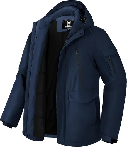 Vista 9 de Pioneer Camp Abrigo de invierno para hombre, impermeable, con forro polar, chaqueta de invierno cálida con 9 bolsillos, aislada, resistente al