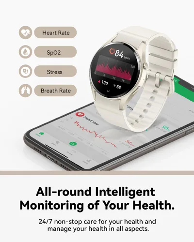 Vista 5 de KACUBAKU Reloj inteligente (hacer llamadas/responder llamadas) (crema-plateado)