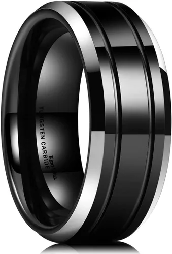 Vista 45 de King Will Anillo de boda de carburo de tungsteno para hombre con diseño de ranura, 6/7/0.315 in de ancho, acabado cepillado/pulido para hombre
