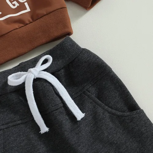 Vista 6 de Conjunto de ropa para bebé niño con capucha y pantalones de cintura elástica, lindos trajes de otoño e invierno
