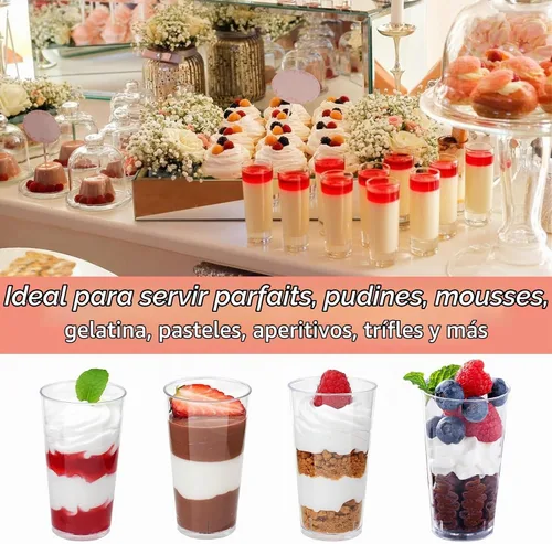 Vista 4 de Zezzxu Paquete de 50 vasos de postre de 3 onzas con cucharas, mini vasos de tiro para postres, pequeños vasos de plástico para servir aperitivos
